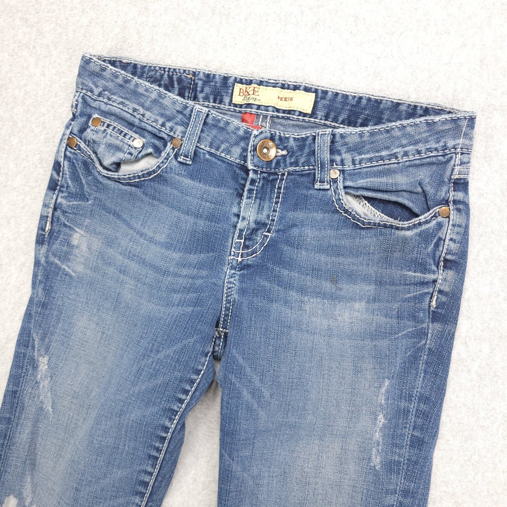 BKE Denim Reese Distressed Cropped Jeans Size 28 Embellished Pockets Capri